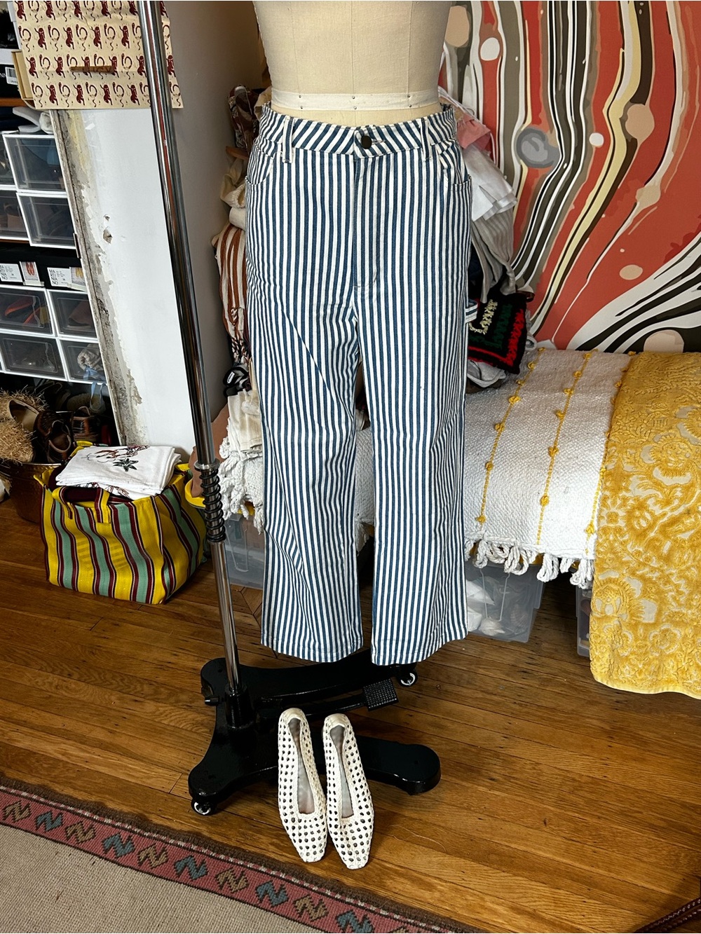 Lykke Wullf Striped Blue & White Railroad Cotton Trousers